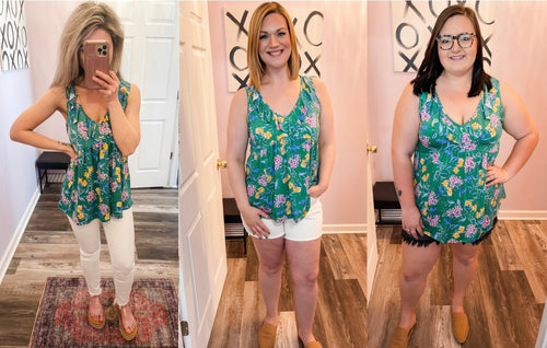 Green Floral & Ruffled Top