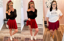 Load image into Gallery viewer, Wine Flared Pleated Skort (Built In Shorts) XS-3XL
