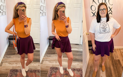 Purple Flared Pleated Skort (Built In Shorts) XS-3XL