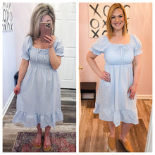 Load image into Gallery viewer, Baby Blue Smocked Self Tie Midi LIGHTWEIGHT Dress
