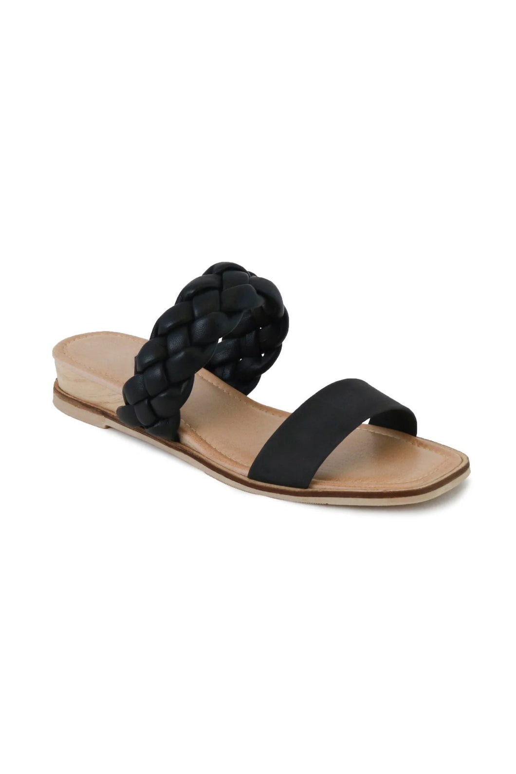 Black Braided Double Strap Sandal