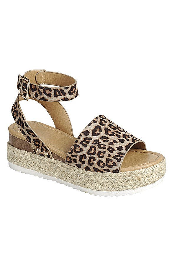 Leopard Ankle Strap Platform Sandal