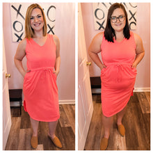 Load image into Gallery viewer, Plus Size Neon Coral Pink Drawstring Dress With Pockets
