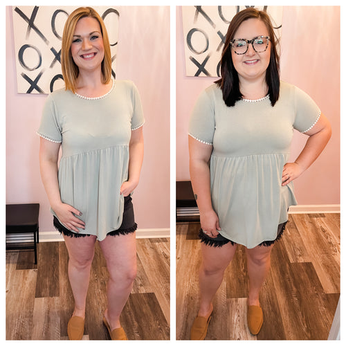 Plus Size Sage Green & Cream PomPom Lined Top