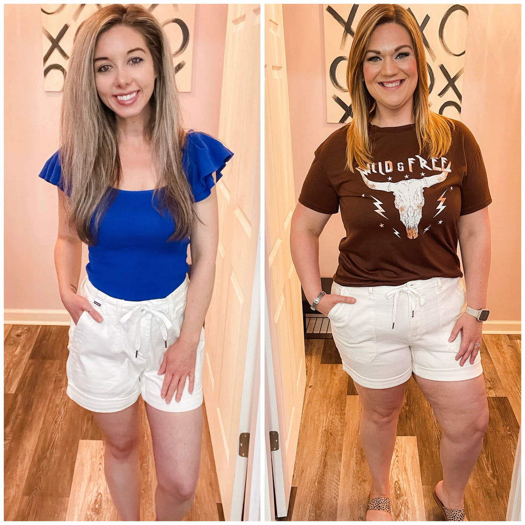 JUDY BLUE White High Waist Jogger Shorts (Sizes: S-3XL)