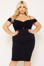 Load image into Gallery viewer, Plus Size Black Criss Cross Off Shoulder Dress
