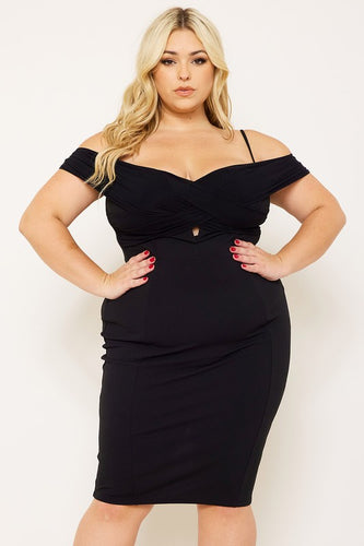 Plus Size Black Criss Cross Off Shoulder Dress