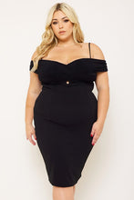 Load image into Gallery viewer, Plus Size Black Criss Cross Off Shoulder Dress
