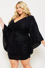Load image into Gallery viewer, Plus Size Black Metallic Foil Kimono Sleeve Dress
