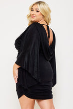 Load image into Gallery viewer, Plus Size Black Metallic Foil Kimono Sleeve Dress
