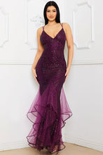 Load image into Gallery viewer, Deep Maroon Sequin Lower Mesh Dress
