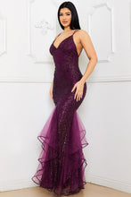 Load image into Gallery viewer, Deep Maroon Sequin Lower Mesh Dress
