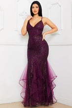 Load image into Gallery viewer, Deep Maroon Sequin Lower Mesh Dress
