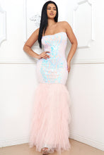 Load image into Gallery viewer, Iridescent &amp; Blush Pink Sequin Tube Top Lower Mesh Dress
