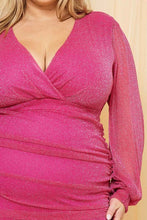 Load image into Gallery viewer, Plus Size Hot Pink Glitter Mesh Ruching Dress
