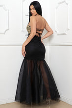 Load image into Gallery viewer, Black &amp; Gold Embroidered Lace Mesh Dress
