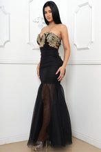 Load image into Gallery viewer, Black &amp; Gold Embroidered Lace Mesh Dress
