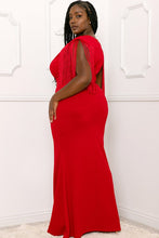 Load image into Gallery viewer, Plus Size Red Fringed Sleeve Dress
