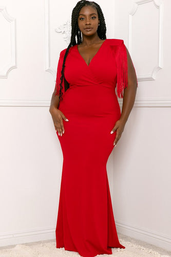 Plus Size Red Fringed Sleeve Dress