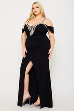 Load image into Gallery viewer, Plus Size Black &amp; Rhinestone Trim Dress
