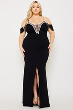 Load image into Gallery viewer, Plus Size Black &amp; Rhinestone Trim Dress
