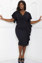 Load image into Gallery viewer, Plus Size Black Ruffled Sleeve Detailed Dress
