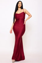 Load image into Gallery viewer, Burgundy Silky Satin Like Draped Back Dress
