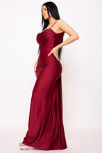 Load image into Gallery viewer, Burgundy Silky Satin Like Draped Back Dress
