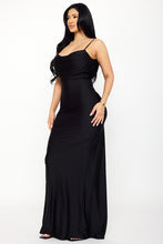 Load image into Gallery viewer, Black Silky Satin Like Draped Back Dress
