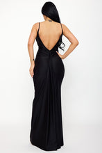 Load image into Gallery viewer, Black Silky Satin Like Draped Back Dress
