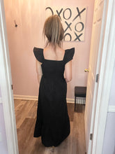 Load image into Gallery viewer, Black Smocked Upper Half Ruffle Sleeve Maxi Dress
