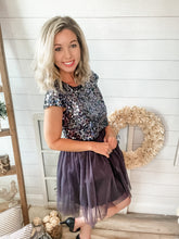 Load image into Gallery viewer, Short Sleeve Sequin &amp; Tulle Mini Dress
