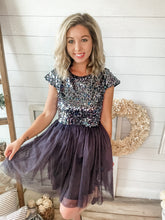 Load image into Gallery viewer, Short Sleeve Sequin &amp; Tulle Mini Dress
