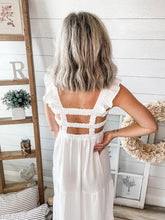 Load image into Gallery viewer, White Open Back Crossed Cotton Midi Dress
