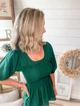 Load image into Gallery viewer, Hunter Green Smocked Peplum Top
