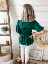 Load image into Gallery viewer, Hunter Green Smocked Peplum Top
