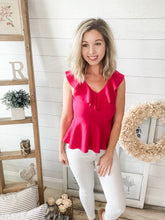 Load image into Gallery viewer, Fuchsia Ruffled Peplum Top
