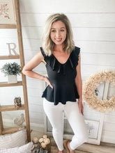 Load image into Gallery viewer, Black Ruffled Peplum Top
