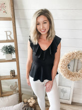 Load image into Gallery viewer, Black Ruffled Peplum Top
