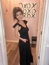 Load image into Gallery viewer, Black Smocked Upper Half Ruffle Sleeve Maxi Dress
