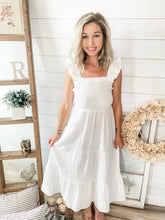 Load image into Gallery viewer, White Open Back Crossed Cotton Midi Dress
