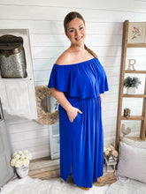 Load image into Gallery viewer, Plus Size Royal Blue Off Shoulder Maxi Dress
