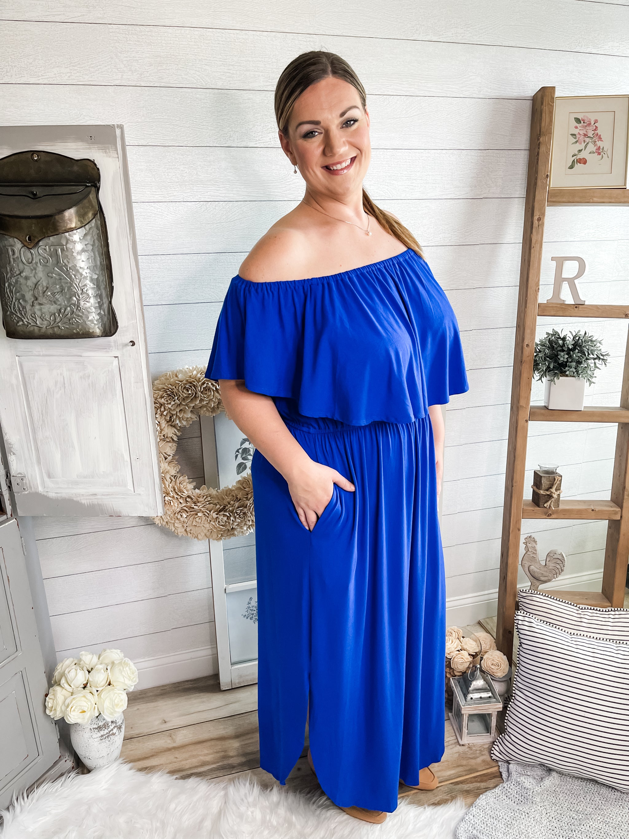 Plus Size Royal Blue Off Shoulder Maxi Dress Saluda Rose Boutique Plus Size Royal Blue Off Shoulder Maxi Dress Saluda Rose Boutique