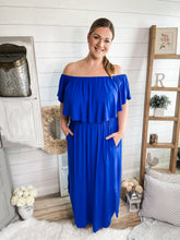Load image into Gallery viewer, Plus Size Royal Blue Off Shoulder Maxi Dress
