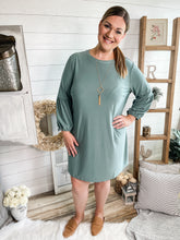 Load image into Gallery viewer, Plus Size Smokey Sage Dress With Necklace
