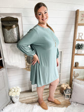 Load image into Gallery viewer, Plus Size Smokey Sage Dress With Necklace

