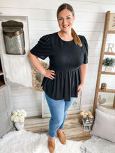 Load image into Gallery viewer, Plus Size Waffle Knit Black Smocked Top
