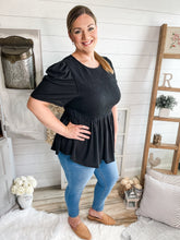 Load image into Gallery viewer, Plus Size Waffle Knit Black Smocked Top
