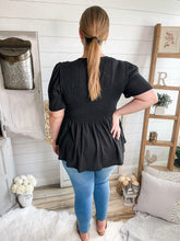 Load image into Gallery viewer, Plus Size Waffle Knit Black Smocked Top
