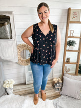 Load image into Gallery viewer, Plus Size Black Floral Print Tie Back Top
